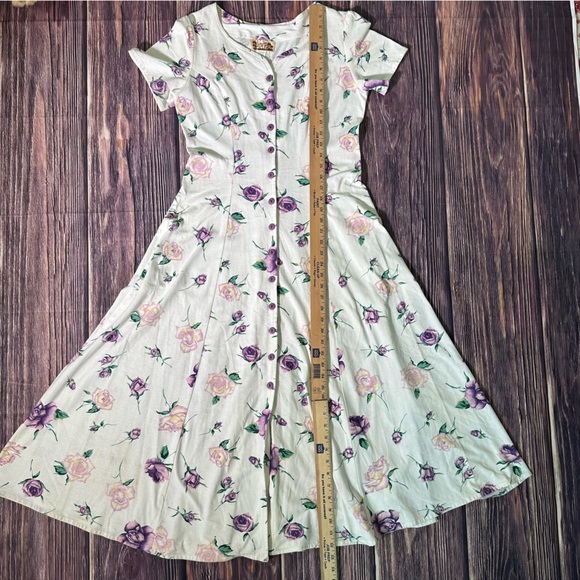 Vintage Illusions Floral Maxi Dress Sweetheart Neckline Button Front Fit Flare - Picture 7 of 13